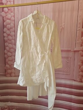 Self-Portrait White Crochet Wrap Dress